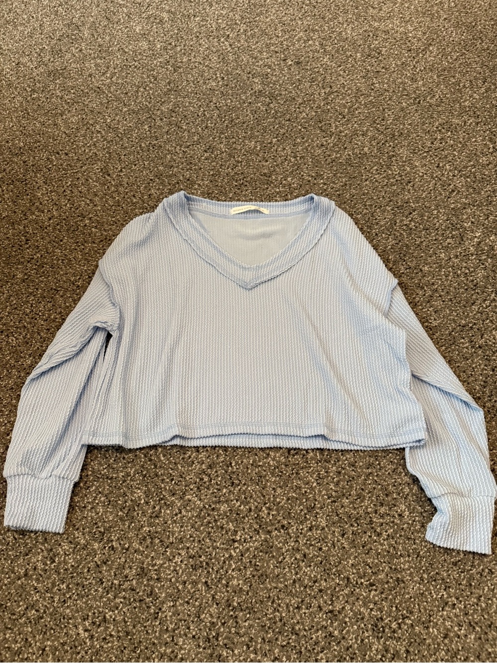 Altra Pale Blue Waffle V‑Neck Cropped Top